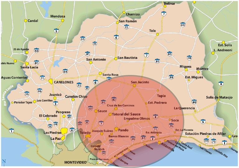Mapa de zonas de entrega de Volquetas Pando